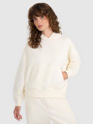4F Bluza dresowa nierozpinana z kapturem damska - beżowa L. Brązowe bluzy 4f, l, bez wzorów, z bawełny, z kapturem. Za 159.99 zł.