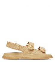 Nine West Sandały V1557-703-1 Beżowy. Brązowe klapki Nine West, bez wzorów, z materiału, bez obcasa, na płaskiej podeszwie, bez zapięcia. Za 279.99 zł.