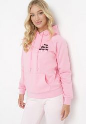 Różowa Bluza z Kapturem i Nadrukiem Masunes. Czerwone bluzy Born2be, xl, bez wzorów, z polaru, z kapturem. Za 39.99 zł.