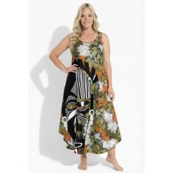 Damskie Sukienka midi maska krój trapezowy okrągły dekolt bez rękawów. Czarne sukienki Ulla Popken, plus size, bez wzorów, z materiału, sportowe, bez kołnierzyka, plus size, bez ramiączek, midi, sportowe. Za 279.99 zł.