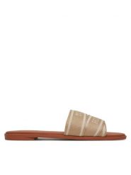 Tommy Hilfiger Klapki Webbing Mule FW0FW08421 Beżowy. Brązowe klapki TOMMY HILFIGER, bez wzorów, z materiału, bez obcasa. Za 319.99 zł.