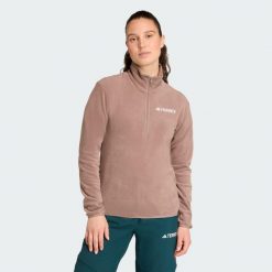 Bluza polarowa Multi Essentials 1/2 Zip. Brązowe bluzy Adidas, l, bez wzorów, z materiału, bez kaptura. Za 179.00 zł.