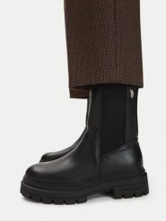 U.S. Polo Assn. Botki EO-SVETA003W/GYE1 Czarny. Czarne botki U.S. Polo Assn., bez wzorów, ze skóry, bez obcasa, na płaskiej podeszwie, bez zapięcia. Za 299.99 zł.
