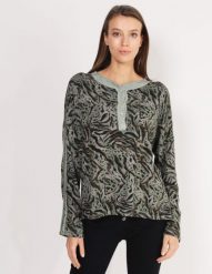 Wzorzysta bluzka. Bluzki Unisono, s, bez wzorów, z tkaniny, bez kołnierzyka, bez ramiączek. Za 139.00 zł.