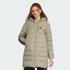 Parka z kapturem Essentials CLIMAWARM 3-Stripes Light Down. Szare parki Adidas, xs, z kapturem. Za 649.00 zł.