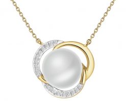 Naszyjnik z żółtego złota z diamentami i perłą - próba 585. Żółte naszyjniki Apart, z diamentem, złote. Za 3,890.00 zł.