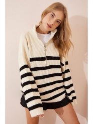 Happiness Istanbul Sweter w kolorze kremowym rozmiar: onesize. Brązowe swetry Happiness Istanbul, bez wzorów, bez ramiączek. Za 86.16 zł.