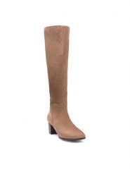DeeZee Kozaki Hallie LS5987-01 Beżowy. Brązowe kozaki DeeZee, z syntetyku, bez obcasa, na słupku, bez zapięcia. Za 119.99 zł.