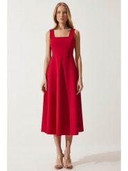 Happiness Istanbul Sukienka w kolorze czerwonym rozmiar: 36. Czerwone sukienki Happiness Istanbul, bez wzorów, bez kołnierzyka, bez ramiączek, midi. Za 100.99 zł.
