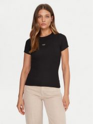 Guess Jeans T-Shirt W5BP45 KA0H1 Czarny Slim Fit. Czarne t-shirty Guess Jeans, xs, z aplikacjami, z bawełny, bez kołnierzyka, bez ramiączek. Za 159.99 zł.