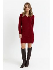 Made of emotion Sukienka dzianinowa w kolorze bordowym rozmiar: L/XL. Czerwone sukienki Made Of Emotion, na co dzień, l, bez wzorów, z dzianiny, bez kołnierzyka, bez ramiączek, midi, proste. Za 160.96 zł.