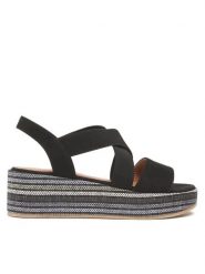 Clara Barson Sandały LIVIA WS22127-03 Czarny. Czarne sandały Clara Barson, bez wzorów, z materiału, bez obcasa, na koturnie, bez zapięcia. Za 129.99 zł.