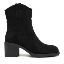Botki JENNY. Czarne botki Jenny, bez wzorów, bez obcasa, na słupku, bez zapięcia. Za 169.99 zł.