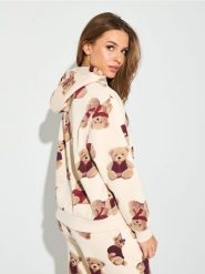 Bluza hoodie ze wzorem - kremowy. Białe bluzy Sinsay, l, bez wzorów, bez kaptura. Za 39.99 zł.