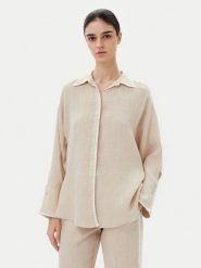 ICONA Koszula RP5LE003 Beżowy Relaxed Fit. Brązowe koszule ICONA, bez wzorów, ze lnu, bez kołnierzyka, bez ramiączek. Za 409.99 zł.