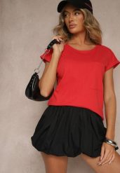Czerwony Bawełniany T-shirt z Kieszonką Zireanda. Czerwone t-shirty Renee, l, bez wzorów, z bawełny, bez kołnierzyka, bez ramiączek. Za 24.99 zł.