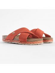 Sunbay Skórzane klapki "Broome" w kolorze pomarańczowym rozmiar: 37. Pomarańczowe klapki Sunbay, bez wzorów, z otwartym noskiem, bez obcasa. Za 180.95 zł.