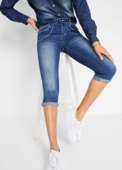 Dżinsy Straight Mid Waist, cropped. Niebieskie jeansy bonprix, bez wzorów. Za 99.99 zł.