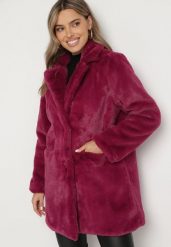 Fioletowy Futerkowy Płaszcz Jednorzędowy z Kieszeniami i Eleganckim Kołnierzem Daienna. Fioletowe płaszcze Born2be, bez wzorów, z jeansu, bez kaptura. Za 279.99 zł.