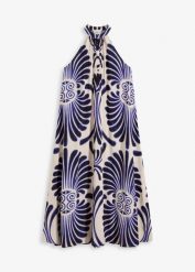 Szeroka długa sukienka z lejącej wiskozy. Niebieskie sukienki bonprix, bez wzorów, z wiskozy, eleganckie, bez kołnierzyka, bez ramiączek, maxi. Za 169.99 zł.