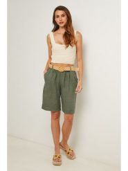 Lin Passion Lniane bermudy w kolorze khaki rozmiar: 36/38. Brązowe szorty Lin Passion, bez wzorów, ze lnu. Za 129.95 zł.