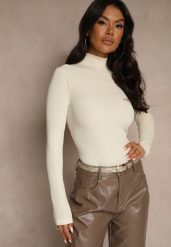 Beżowa Klasyczna Bluzka Longsleeve z Golfem Raleia. Brązowe golfy Renee, l, bez wzorów, bez ramiączek. Za 49.99 zł.