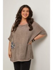 Curvy Lady Bluzka w kolorze szarobrązowym rozmiar: 40/42. Brązowe bluzki Curvy Lady, z aplikacjami, klasyczne, bez kołnierzyka, bez ramiączek. Za 105.63 zł.