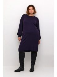 KAFFE curve Sukienka dzianinowa w kolorze ciemnofioletowym rozmiar: XL. Różowe sukienki KAFFE curve, na co dzień, xl, bez wzorów, z dzianiny, bez kołnierzyka, bez ramiączek, midi, proste. Za 113.99 zł.