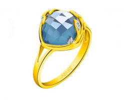 Pierścionek z żółtego złota z diamentami i topazem London Blue - próba 585. Niebieskie pierścionki Apart, z diamentem, złote. W wyprzedaży za 2,933.00 zł.