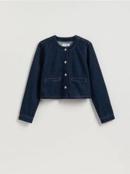 Jeansowa marynarka - granatowy. Niebieskie marynarki i żakiety Reserved, l, bez wzorów, z denimu. Za 129.99 zł.