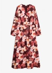 Długa sukienka z rozkloszowanym dołem. Czerwone sukienki bonprix, bez wzorów, bez kołnierzyka, bez ramiączek, maxi, plisowane. Za 179.99 zł.