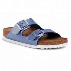 Klapki damskie Birkenstock Arizona BS regular. Niebieskie klapki Birkenstock, bez wzorów, z materiału, bez obcasa. Za 287.00 zł.