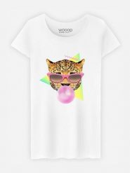 WOOOP Koszulka "Bubble Gum Leo" w kolorze białym rozmiar: XL. Białe bluzki Wooop, xl, bez wzorów, z bawełny, bez kołnierzyka, bez ramiączek. Za 52.79 zł.