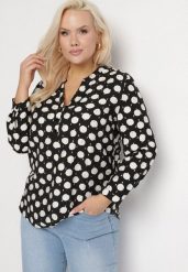 Czarna Koszula z Wiskozą w Kropki z Regulowanymi Rękawami Zerriana. Czarne koszule Born2be, xl, bez wzorów, z jeansu, eleganckie, bez kołnierzyka, bez ramiączek. Za 79.99 zł.