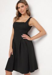 Czarna Sukienka Rozkloszowana z Ozdobną Kokardą na Plecach Sonarisea. Czarne sukienki Born2be, m, bez wzorów, klasyczne, bez kołnierzyka, bez ramiączek, midi, rozkloszowane. Za 129.99 zł.