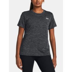 Koszulka treningowa damska Under Armour Tech Textured. Czarne koszulki sportowe Under Armour, bez wzorów, bez ramiączek. Za 79.99 zł.