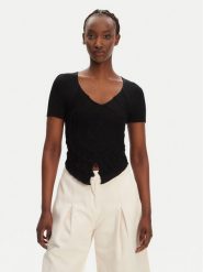 PINKO Bluzka Falterona Maglia 104625 A2E6 Czarny Regular Fit. Czarne bluzki Pinko, m, bez wzorów, z wiskozy, bez kołnierzyka, bez ramiączek. Za 409.99 zł.