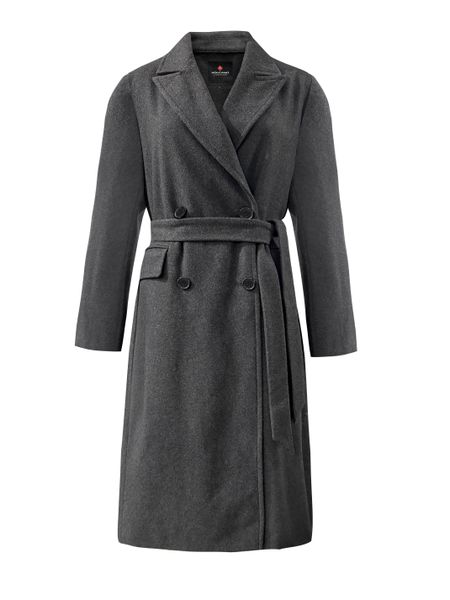 Długi płaszcz dwurzędowy J-MIKELA. Szare płaszcze Volcano, na zimę, m, bez wzorów, z materiału, bez kaptura. Za 429.99 zł.