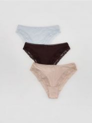 Majtki figi z koronką 3 pack - beżowy. Brązowe figi Reserved, l, bez wzorów, z koronki. Za 59.99 zł.