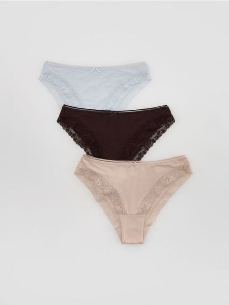Majtki figi z koronką 3 pack - beżowy. Brązowe figi Reserved, l, bez wzorów, z koronki. Za 59.99 zł.