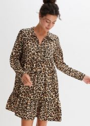 Sukienka w animalistyczny deseń. Brązowe sukienki bonprix, bez wzorów, bez kołnierzyka, bez ramiączek. Za 124.99 zł.