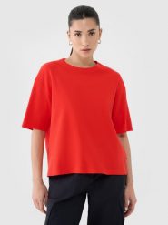 4F T-shirt regular z waflowej dzianiny damski - czerwony S. Czerwone t-shirty 4f, s, bez wzorów, z bawełny, bez kołnierzyka, bez ramiączek. W wyprzedaży za 49.99 zł.