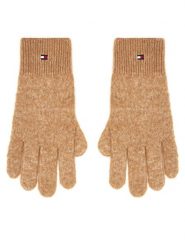 Tommy Hilfiger Rękawiczki Damskie Flag Fluffy AW0AW17797 Beżowy. Brązowe rękawiczki TOMMY HILFIGER, bez wzorów, z dzianiny. Za 169.99 zł.