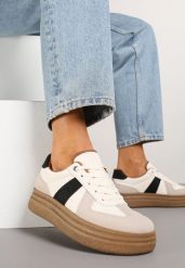Beżowo-Czarne Sneakersy w Stylu Kultowych Tenisówek na Grubej Podeszwie Nanniris. Brązowe obuwie sportowe Renee, z jeansu, bez zapięcia, tenisowe. Za 79.99 zł.