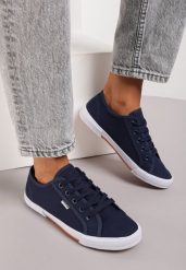 Granatowe Tenisówki Zdobione Przeszyciami Rhaerose. Niebieskie trampki Renee, z aplikacjami, z jeansu, bez zapięcia. Za 69.99 zł.
