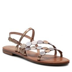 Sandały Geox. Brązowe sandały Geox, bez wzorów, bez obcasa, na płaskiej podeszwie, bez zapięcia. Za 249.99 zł.