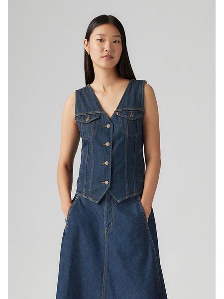 Levi's Top dżinsowy w kolorze granatowym rozmiar: S. Niebieskie topy Levi's®, s, bez wzorów, z bawełny, bez kołnierzyka, bez ramiączek. Za 153.34 zł.