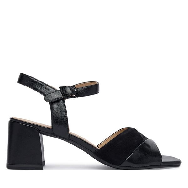 Sandały Caprice. Czarne sandały Caprice, bez wzorów, bez obcasa, na słupku, bez zapięcia. Za 329.99 zł.