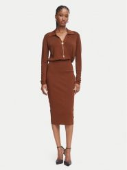 Elisabetta Franchi Sukienka koktajlowa AM-19S-66E2-V500 Brązowy Slim Fit. Brązowe sukienki Elisabetta Franchi, s, bez wzorów, wizytowe, bez kołnierzyka, bez ramiączek. Za 2,139.00 zł.