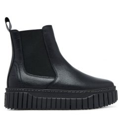 Sztyblety Tamaris. Czarne botki Tamaris, bez wzorów, bez obcasa, na koturnie, bez zapięcia. Za 509.99 zł.